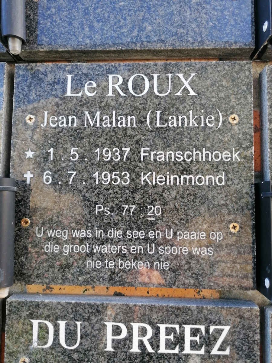 ROUX Jean Malan, le 1937-1953