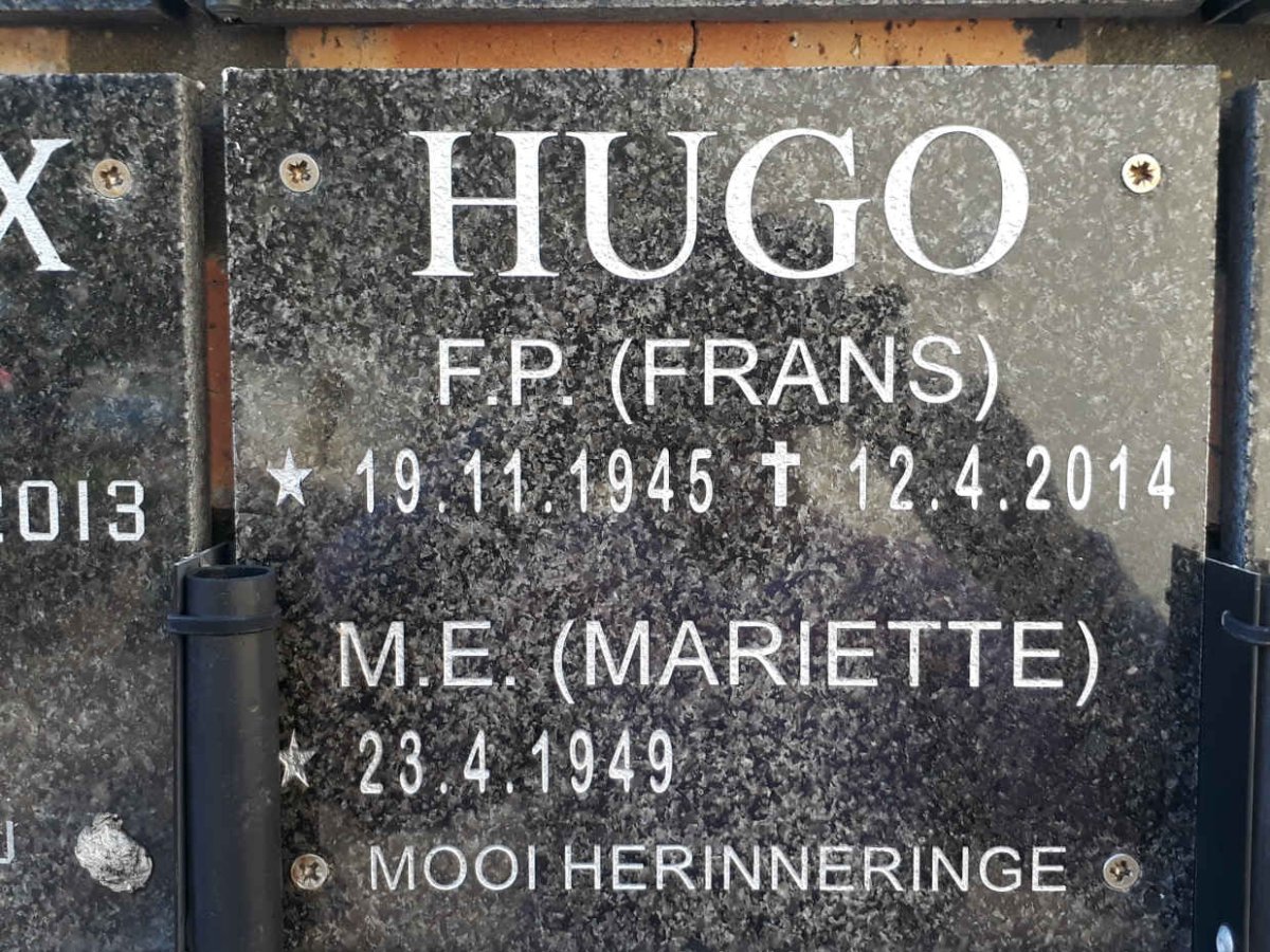 HUGO F.P. 1945-2014 &amp; M.E. 1949-