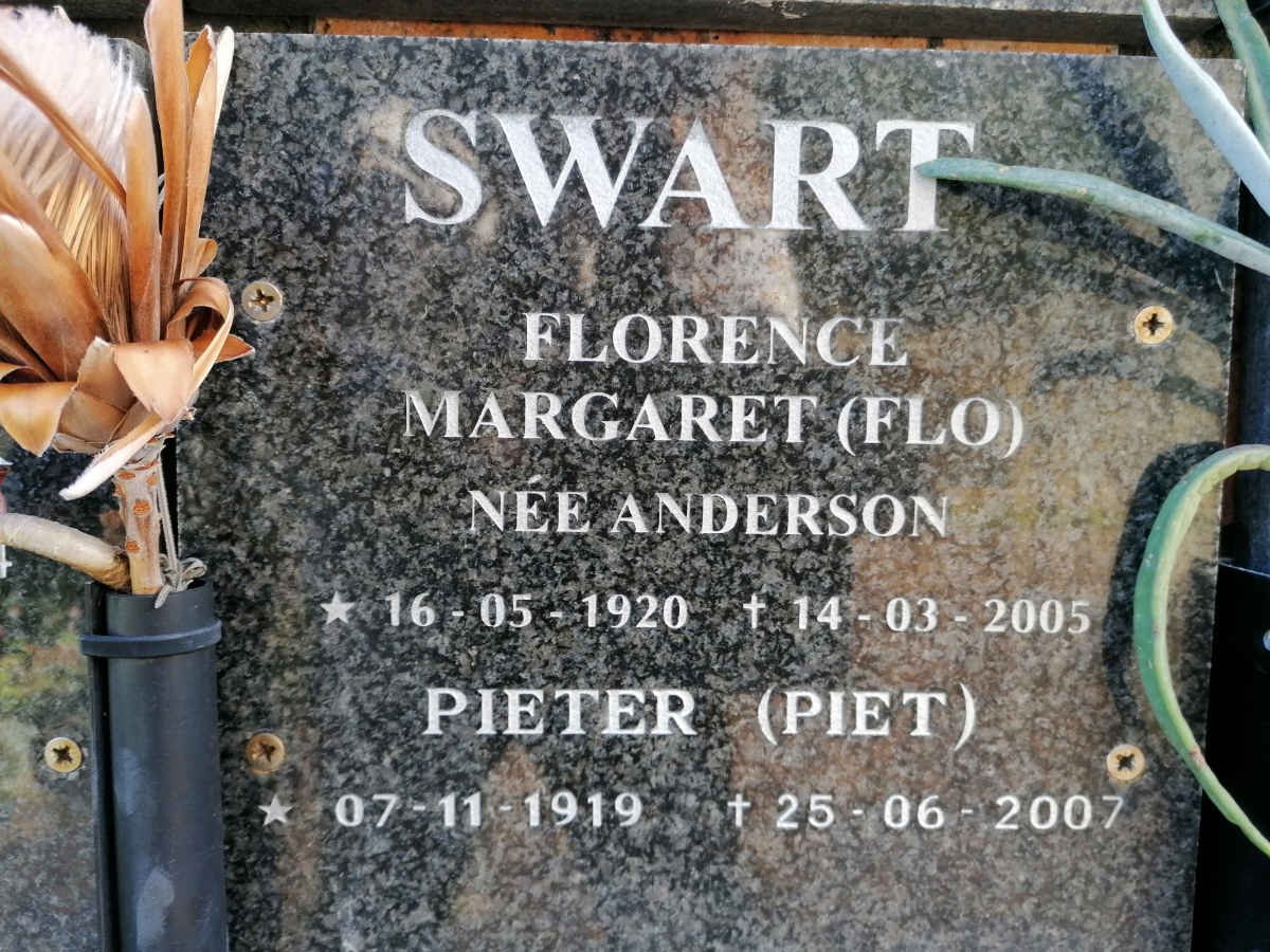 SWART Pieter 1919-2007 &amp; Florence Margaret ANDERSON 1920-2005