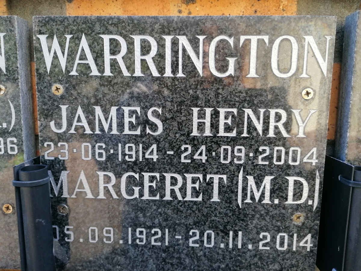WARRINGTON James Henry 1914-2004 &amp; M.D. 1921-2014