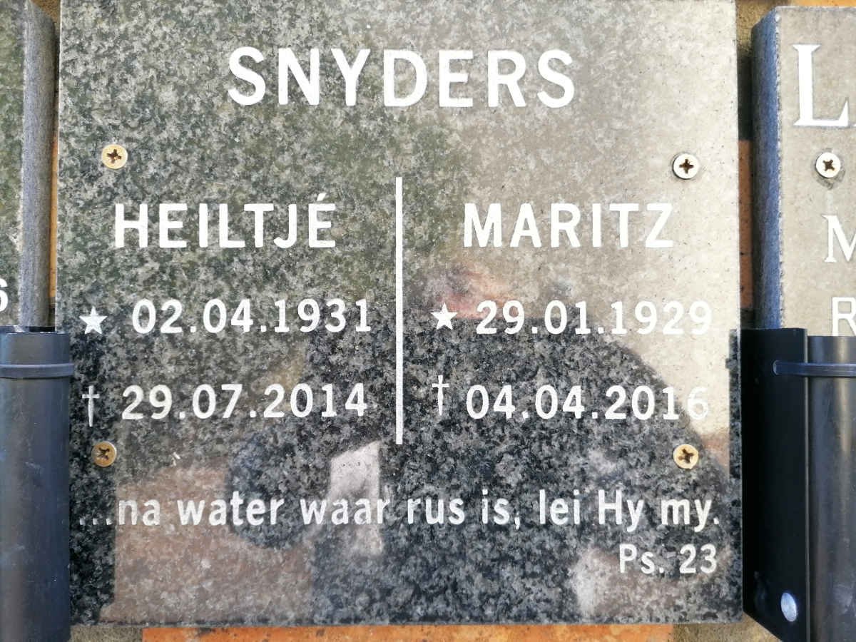 SNYDERS Maritz 1929-2016 &amp; Heiltje 1931-2014