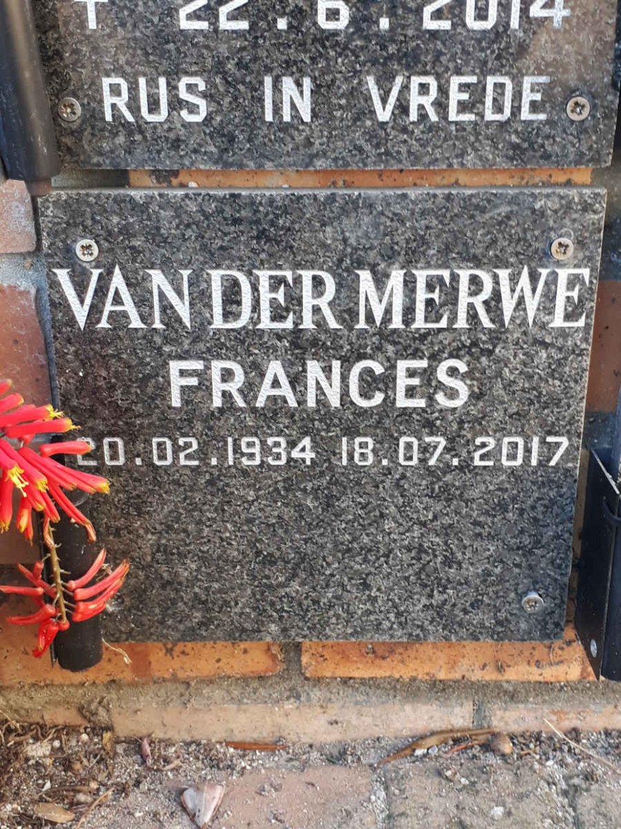 MERWE Frances, van der 1934-2017