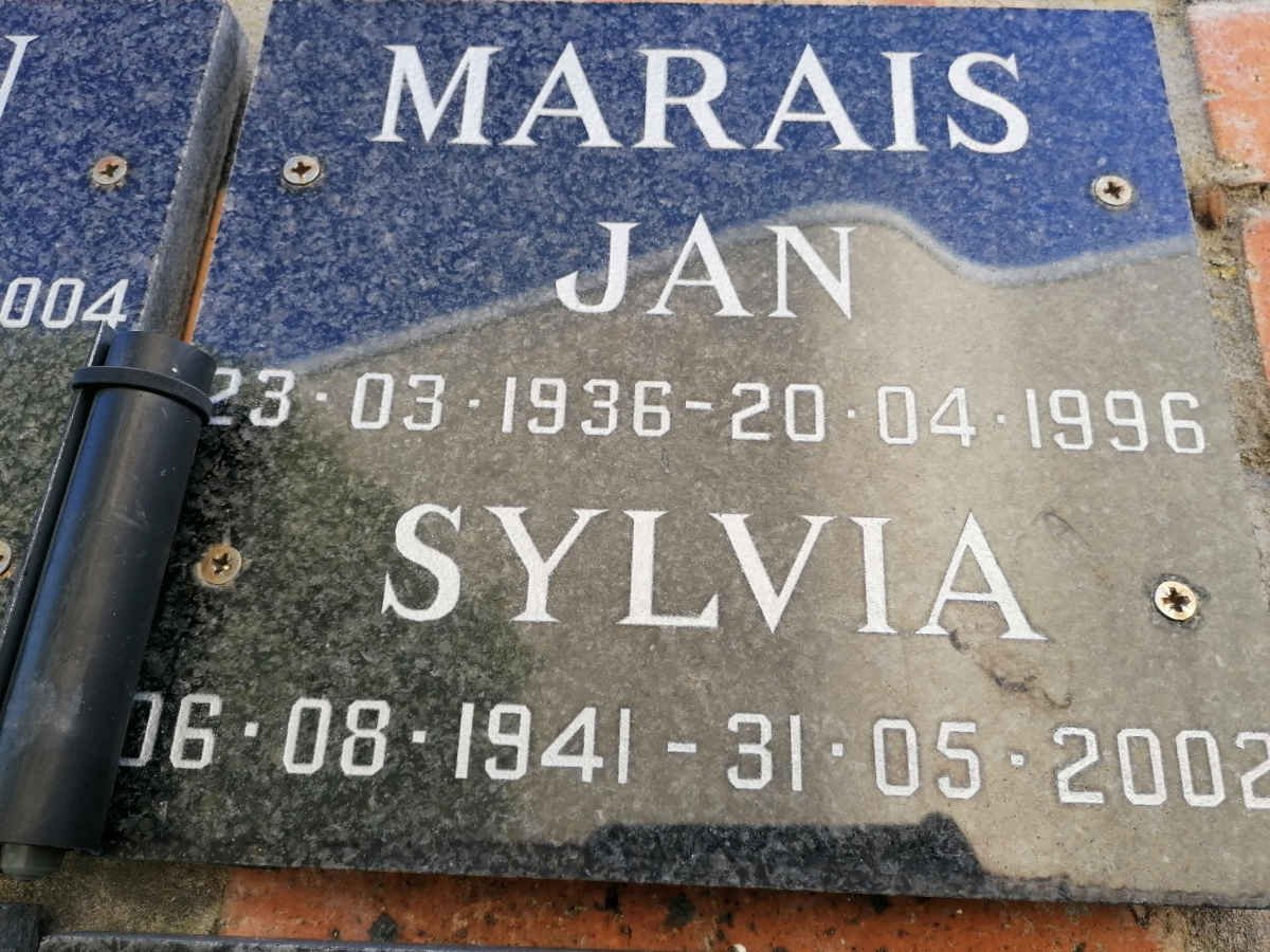 MARAIS Jan 1936-1996 &amp; Sylvia 1941-2002