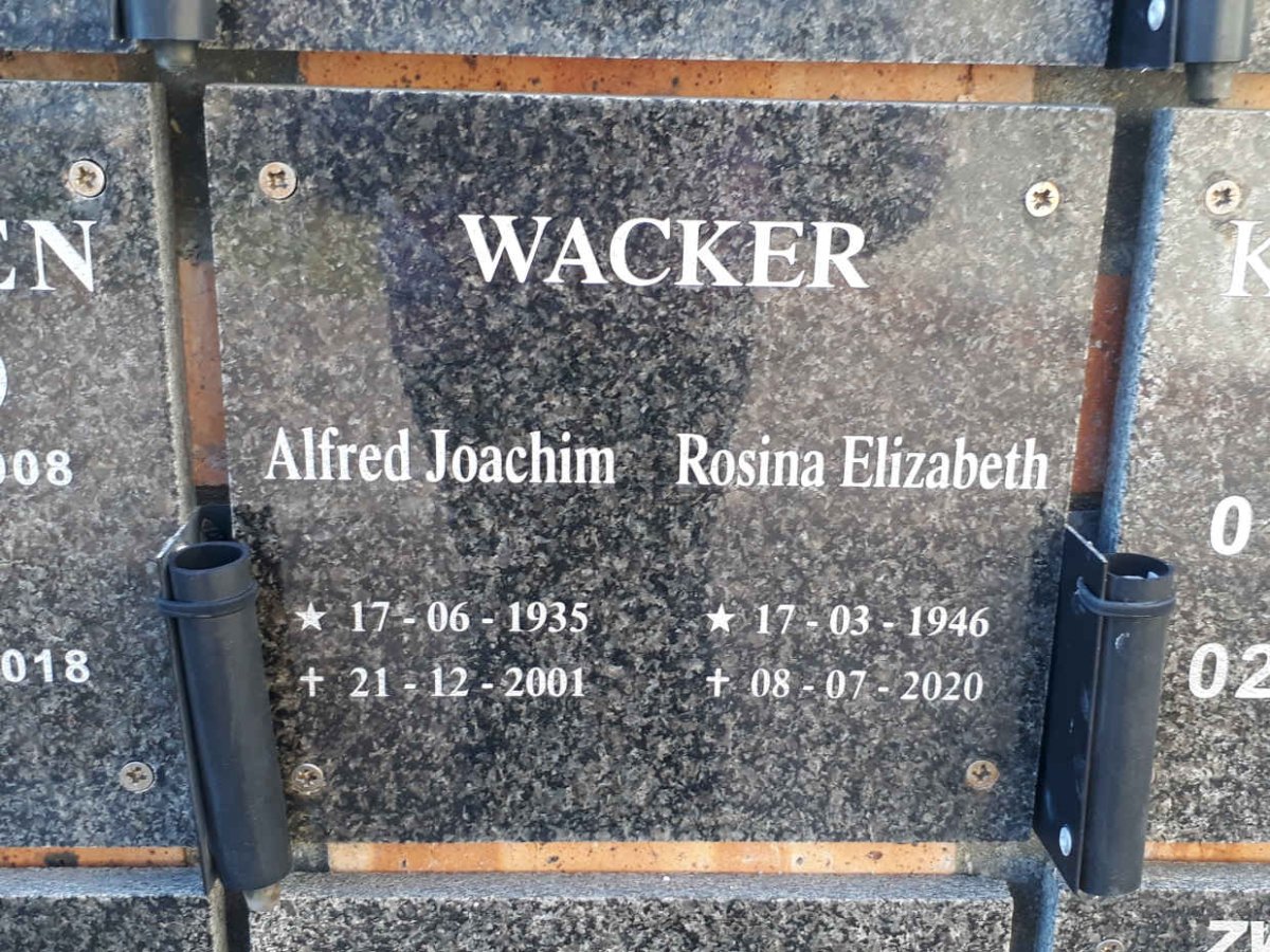 WACKER Alfred Joachim 1935-2001 &amp; Rosina Elizabeth 1946-2020