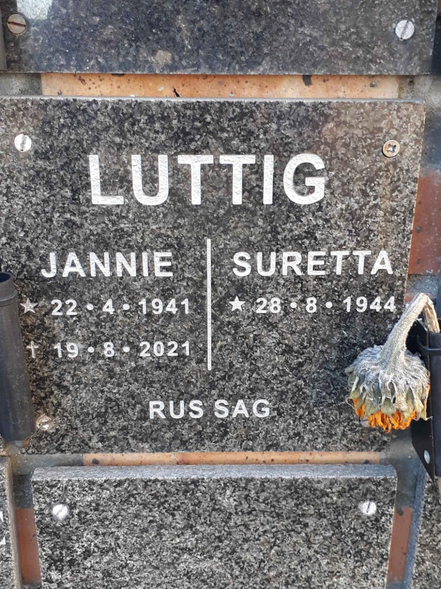 LUTTIG Jannie 1941-2021 &amp; Suretta 1944-