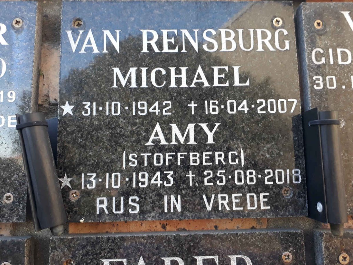 RENSBURG Michael, van 1942-2007 &amp; Amy STOFFBERG 1943-2018