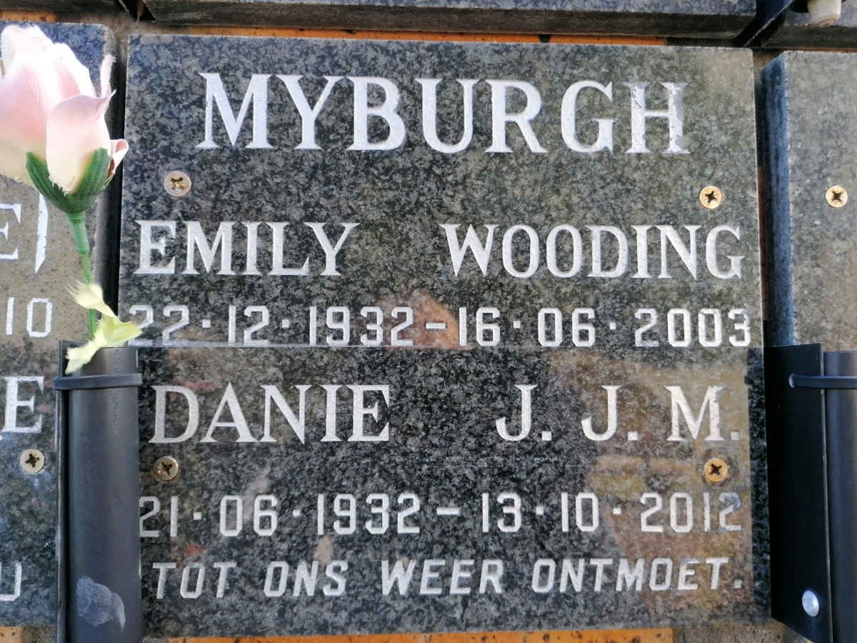MYBURGH J.J.M. 1932-2012 &amp; Emily Wooding 1932-2003