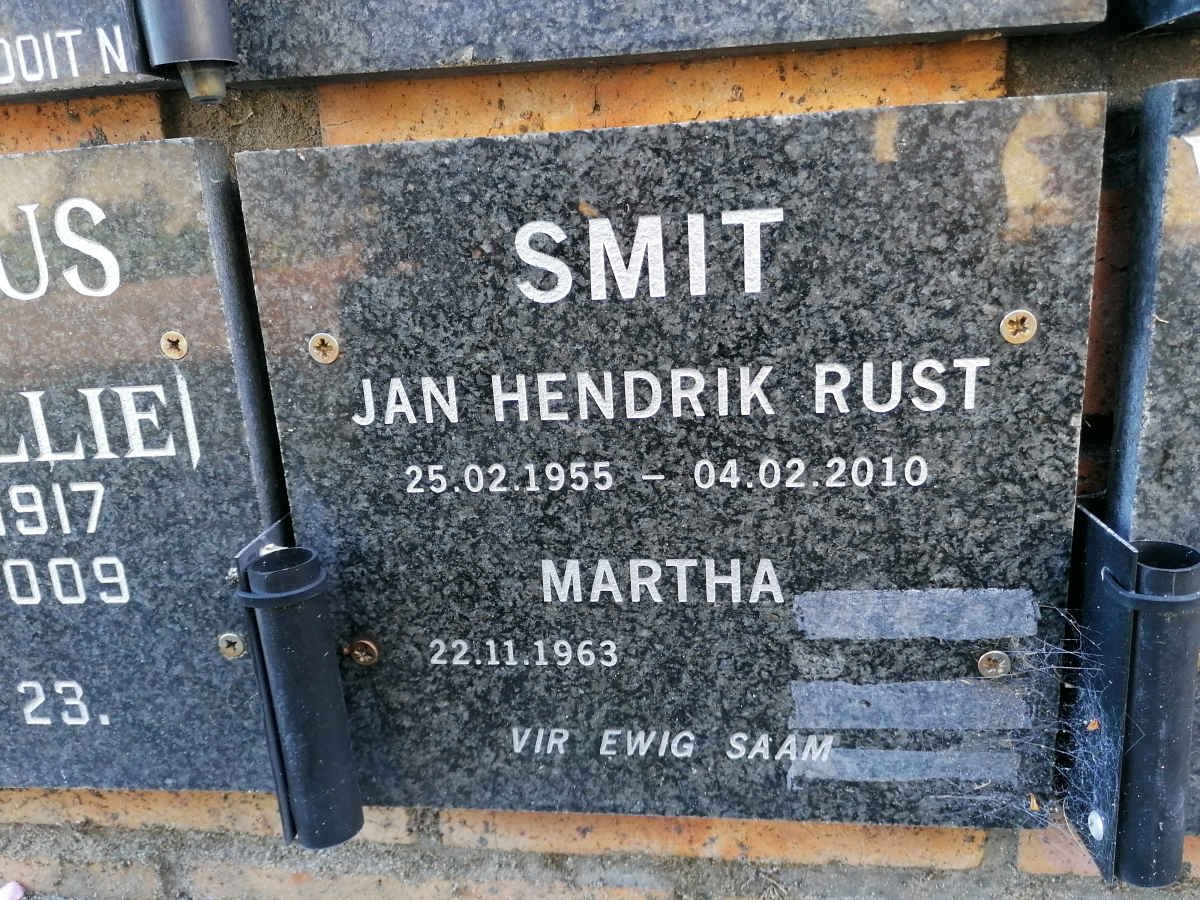 SMIT Jan Hendrik Rust 1955-2010 &amp; Martha 1963-