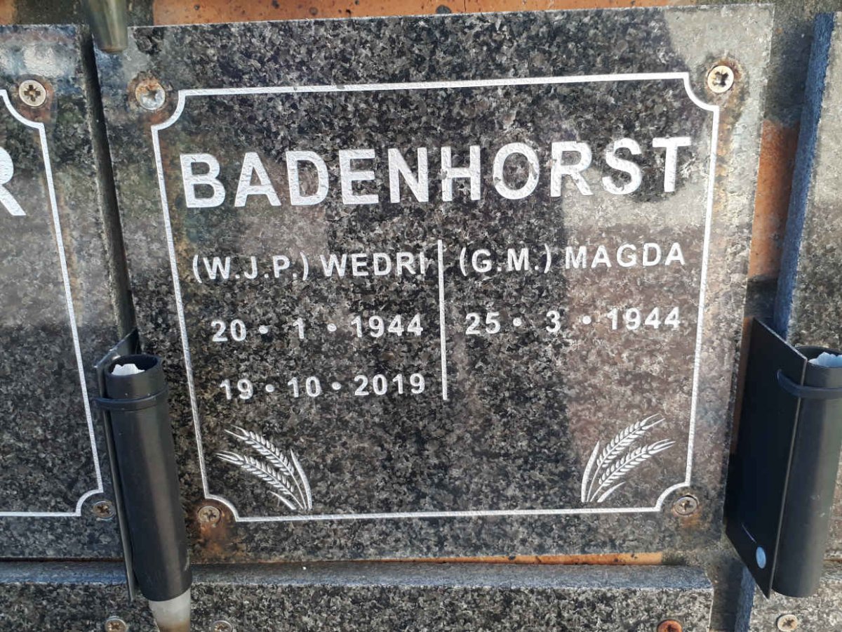 BADENHORST W.J.P. 1944-2019 &amp; G.M. 1944-
