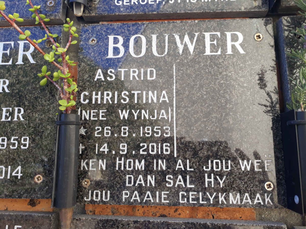 BOUWER Astrid Christina nee WYNJA 1953-2016