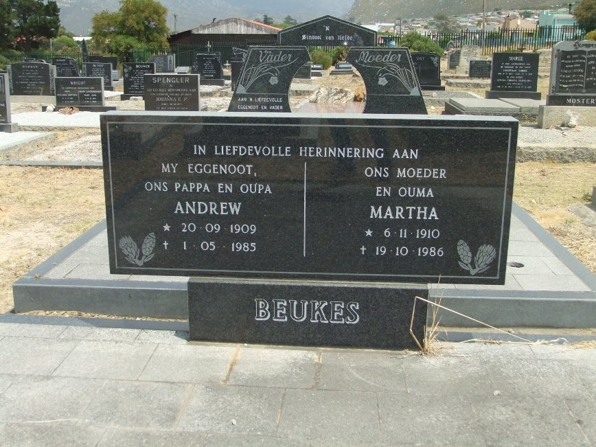 BEUKES Andrew 1909-1985 &amp; Martha 1910-1986