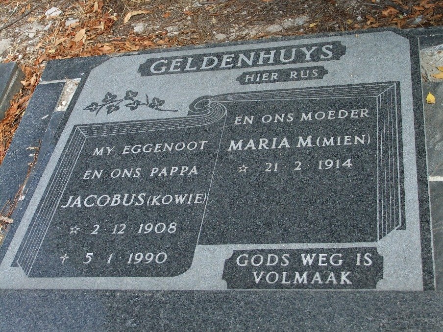 GELDENHUYS Jacobus 1908-1990 &amp; Maria M. 1914-