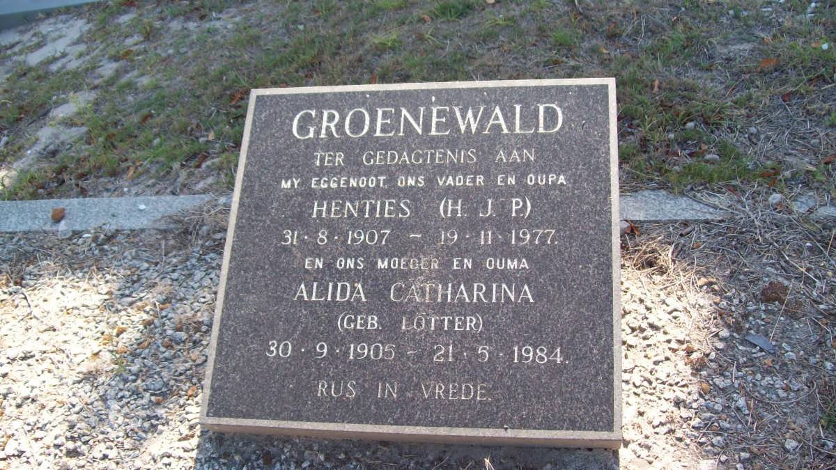 GROENEWALD H.J.P. 1907-1977 &amp; Alida Catharina LÖTTER 1905-1984
