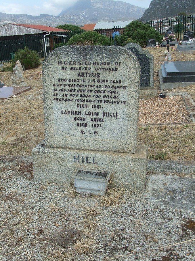 HILL Arthur -1951 &amp; Hannah Louw KRIEL -1971
