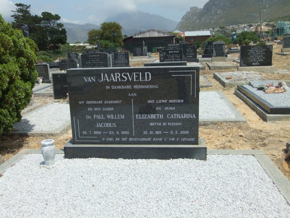 JAARSVELD Paul Willem Jacobus, van 1908-1980 &amp; Elizabeth Catharina DU PLESSIS 1915-2009