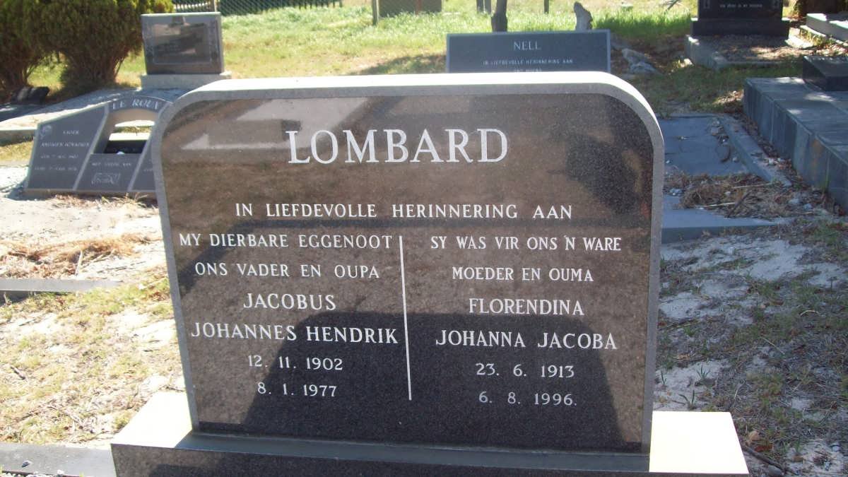 LOMBARD Jacobus Johannes Hendrik 1902-1977 &amp; Florendina Johanna Jacoba 1913-1996