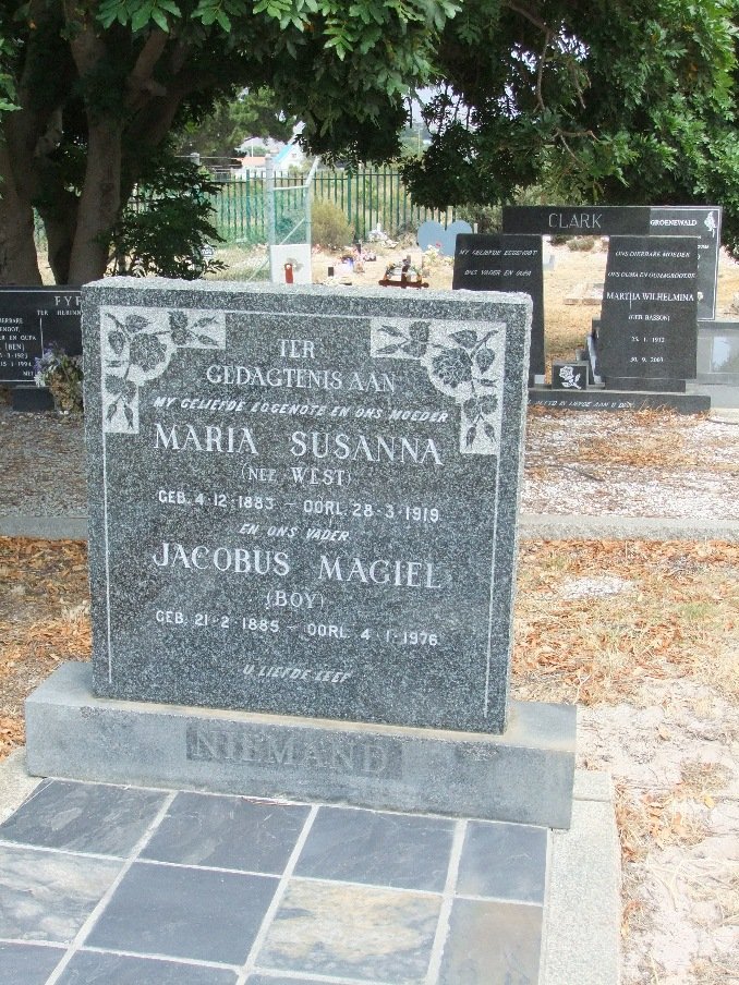 NIEMAND Jacobus Magiel 1885-1976 &amp; Maria Susanna WEST 1883-1919