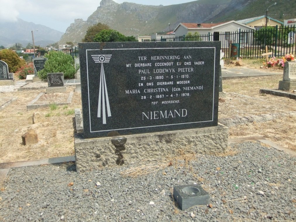NIEMAND Paul Lodewyk Pieter 1890-1970 &amp; Maria Christina NIEMAND 1887-1978