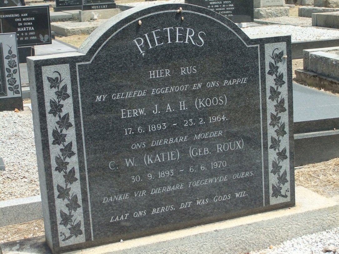 PIETERS J.A.H. 1893-1964 &amp; C.W. ROUX 1893-1970