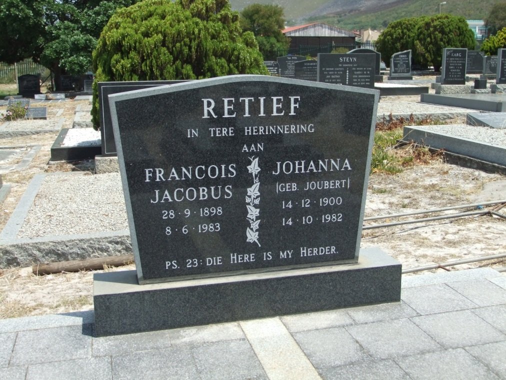 RETIEF Francois Jacobus 1898-1983 &amp; Johanna JOUBERT 1900-1982