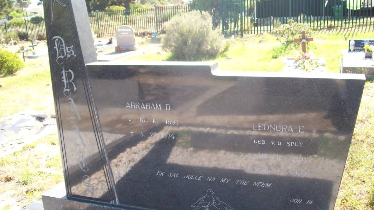 RAATS Abraham D. 1897-1974 &amp; Leonora E. V.D. SPUY 1905-1975