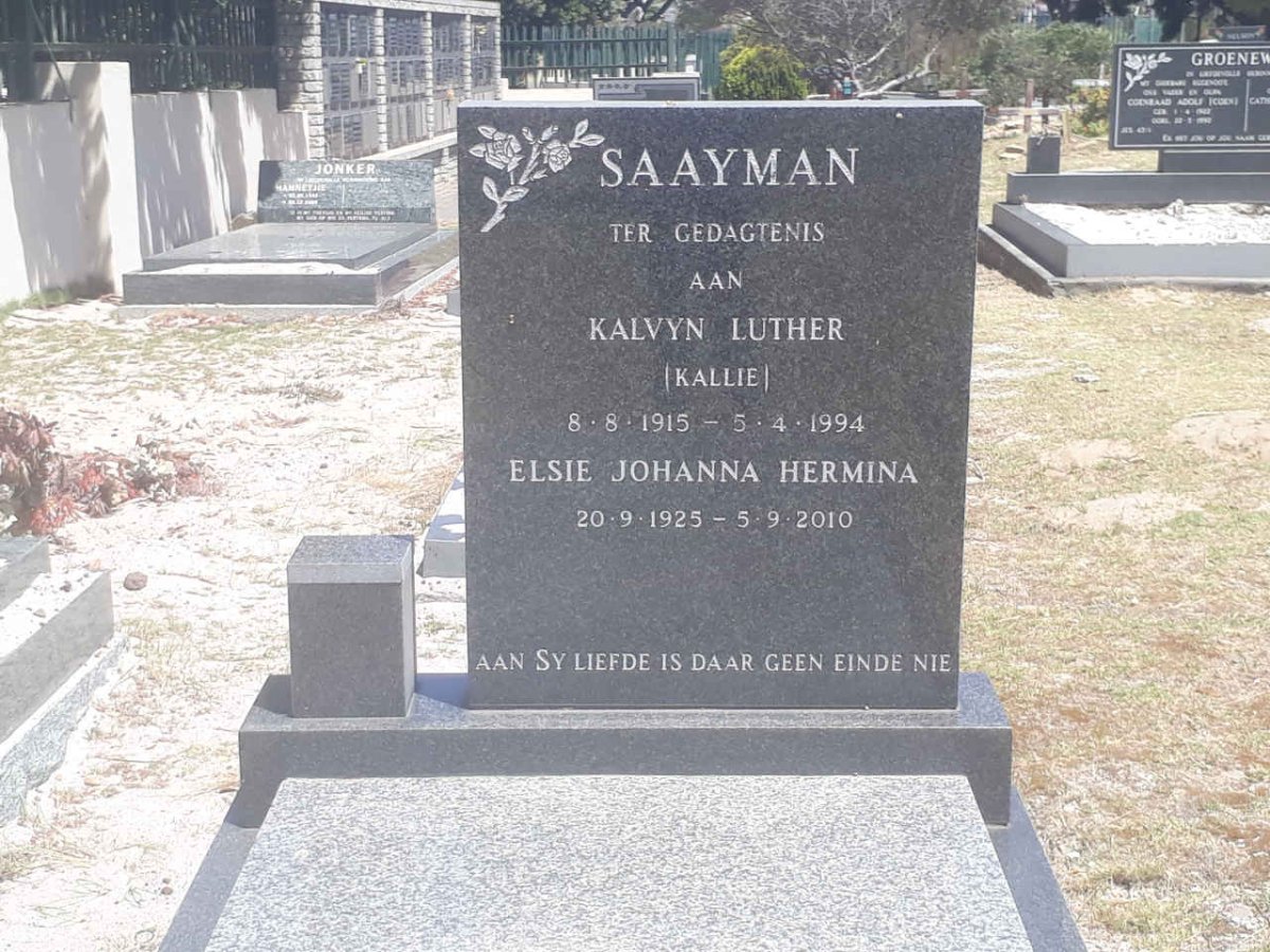 SAAYMAN Kalvyn Luther 1915-1994 &amp; Elsie Johanna Hermina 1925-2010