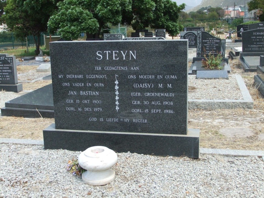 STEYN Jan Bastian 1900-1979 &amp; M.M. GROENEWALD 1908-1986
