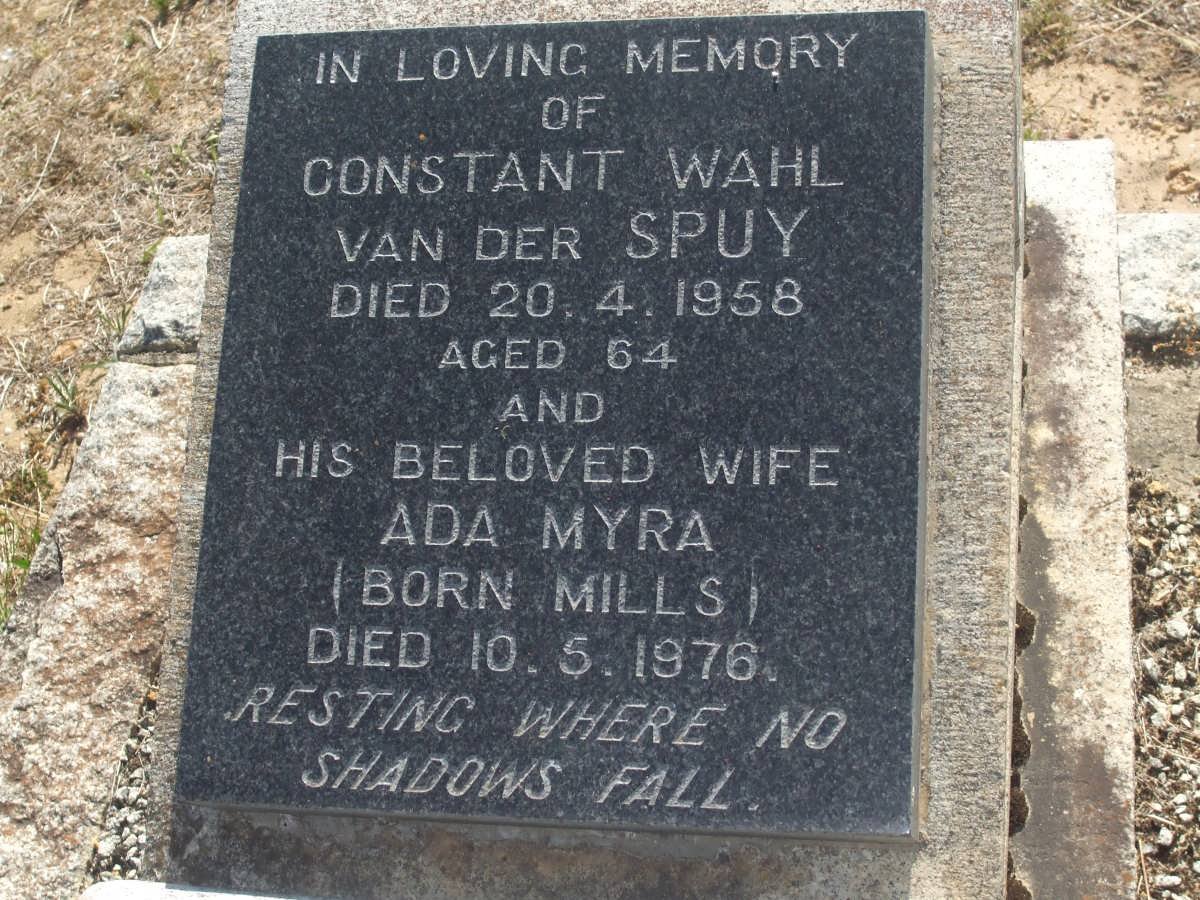 SPUY Constant Wahl, van der -1958 &amp; Ada Myra MILLS -1976