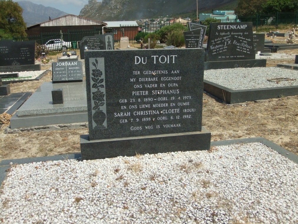 TOIT Pieter Stephanus, du 1890-1973 &amp; Sarah Christina Cloete ROUX 1898-1982