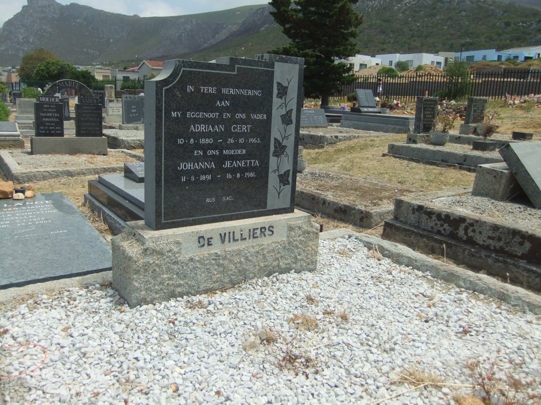 VILLIERS Adriaan Gert, de 1880-1963 &amp; Johanna Jeanetta 1891-1981