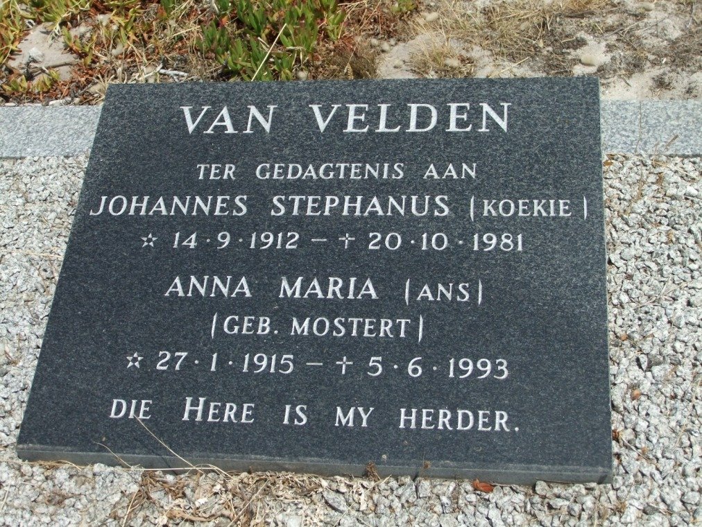 VELDEN Johannes Stephanus, van 1912-1981 &amp; Anna Maria MOSTERT 1915-1993