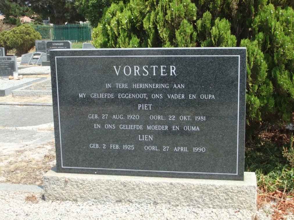 VORSTER Piet 1920-1981 &amp; Lien 1925-1990
