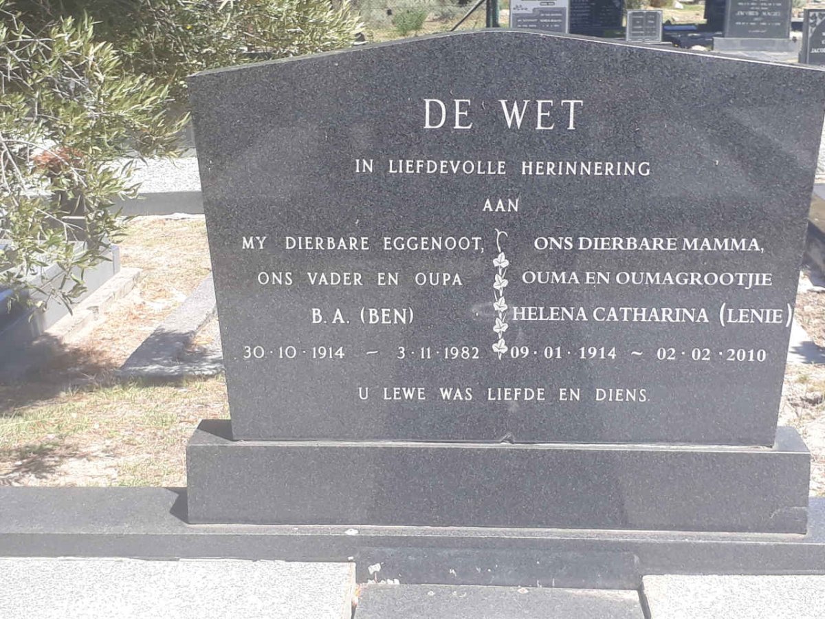 WET B.A., de 1914-1982 &amp; Helena Catharina 1914-2010
