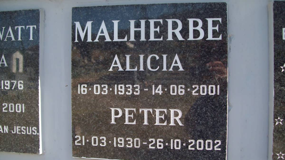 MALHERBE Peter 1930-2002 &amp; Alicia 1933-2001