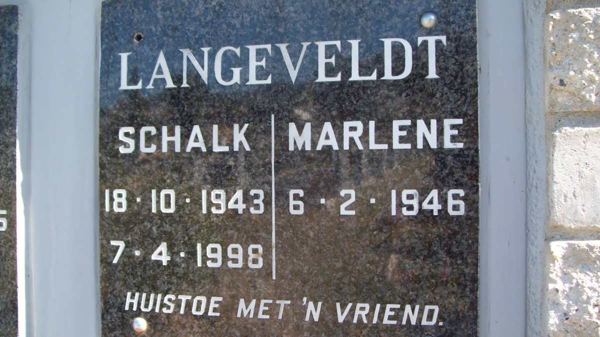 LANGEVELDT Schalk 1943-1998 &amp; Marlene 1946-