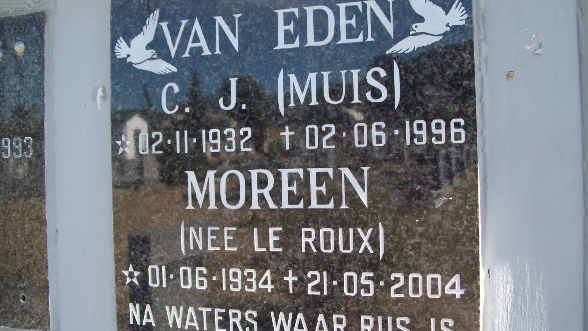 EDEN C.J., VAN 1932-1996 &amp; Moreen nee LE ROUX 1934-2004