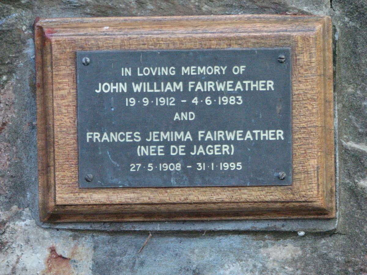 FAIRWEATHER John William 1912-1983 &amp; Frances Jemima DE JAGER 1908-1995