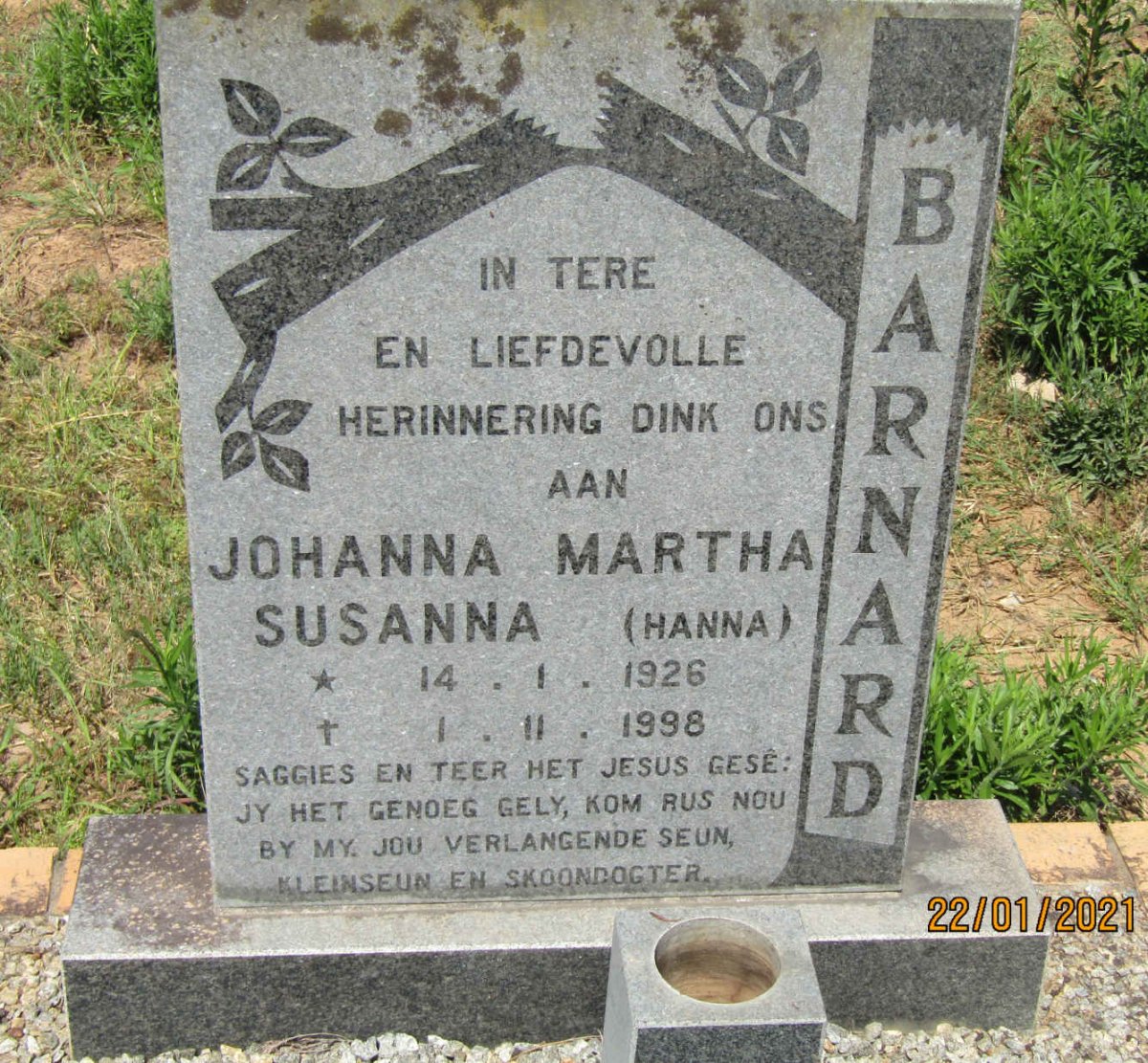BARNARD Johanna Martha  Susanna 1926-1998