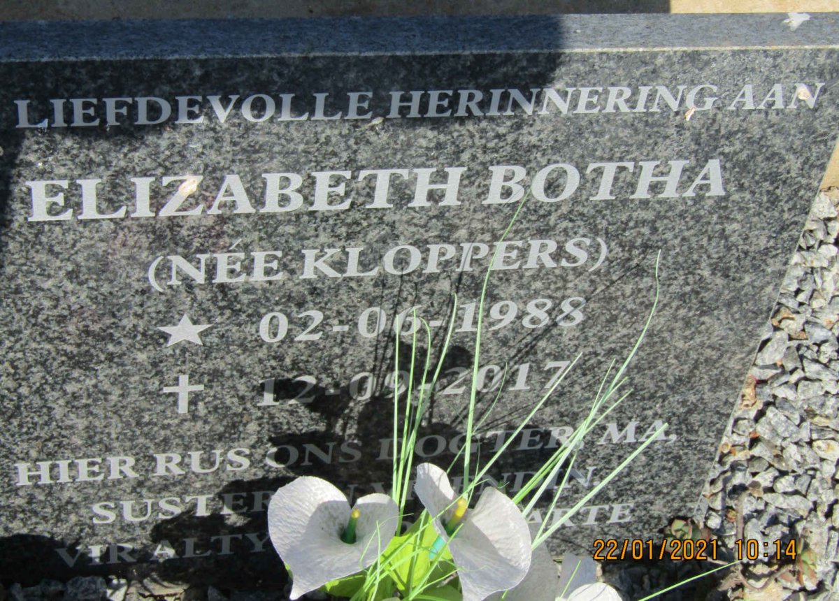 BOTHA Elizabeth nee KLOPPERS 1988-2017