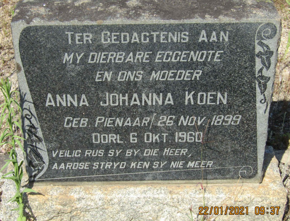 KOEN Anna Johanna nee PIENAAR 1899-1960
