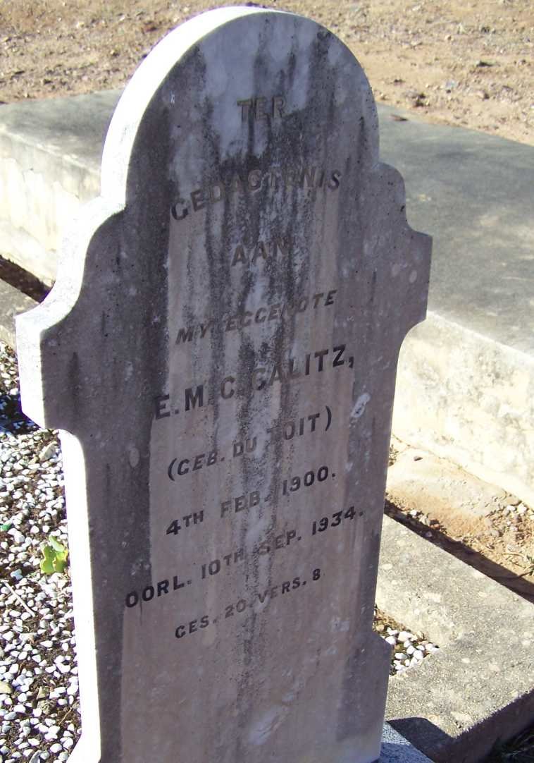 CALITZ E.M.C. nee DU TOIT 1900-1934