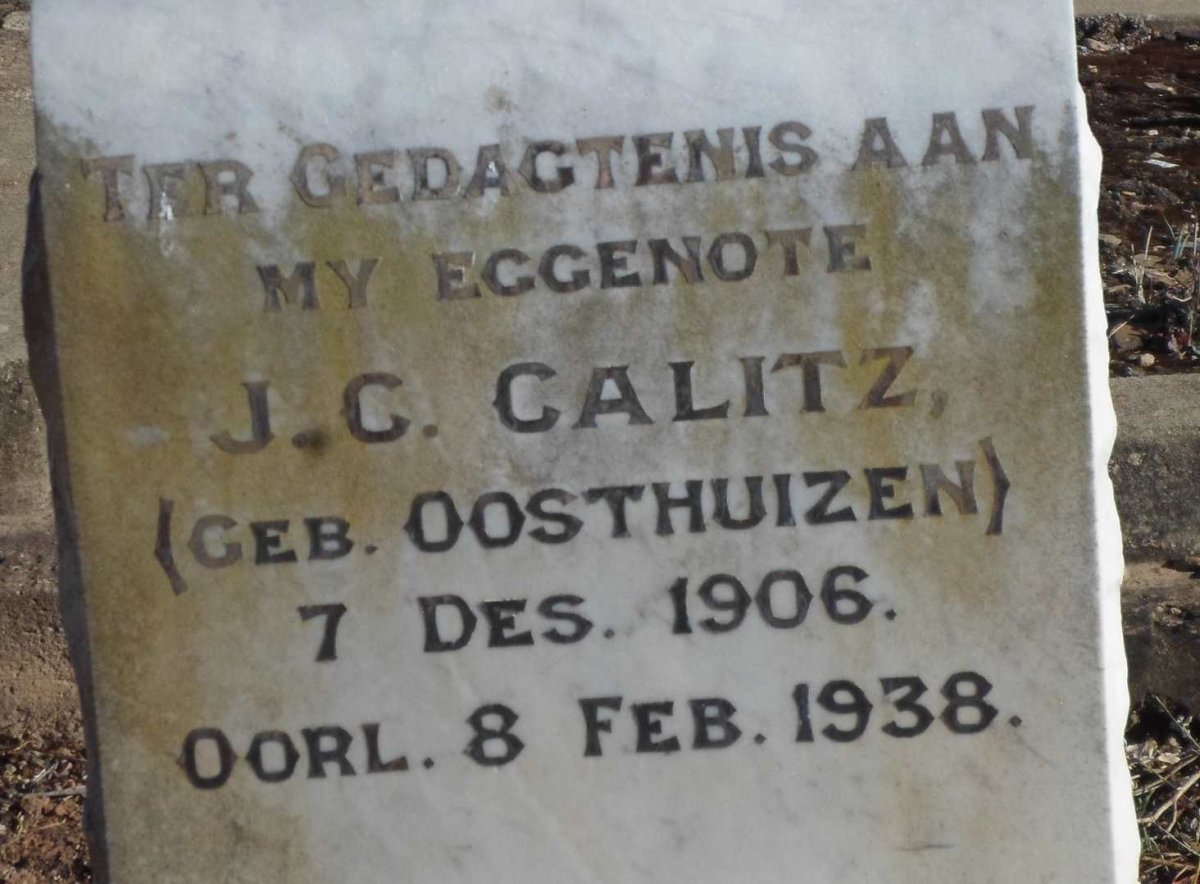 CALITZ J.C. nee OOSTHUIZEN 1906-1938