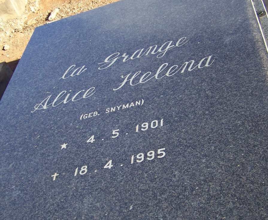 GRANGE Alice Helena, la nee SNYMAN 1901-1995