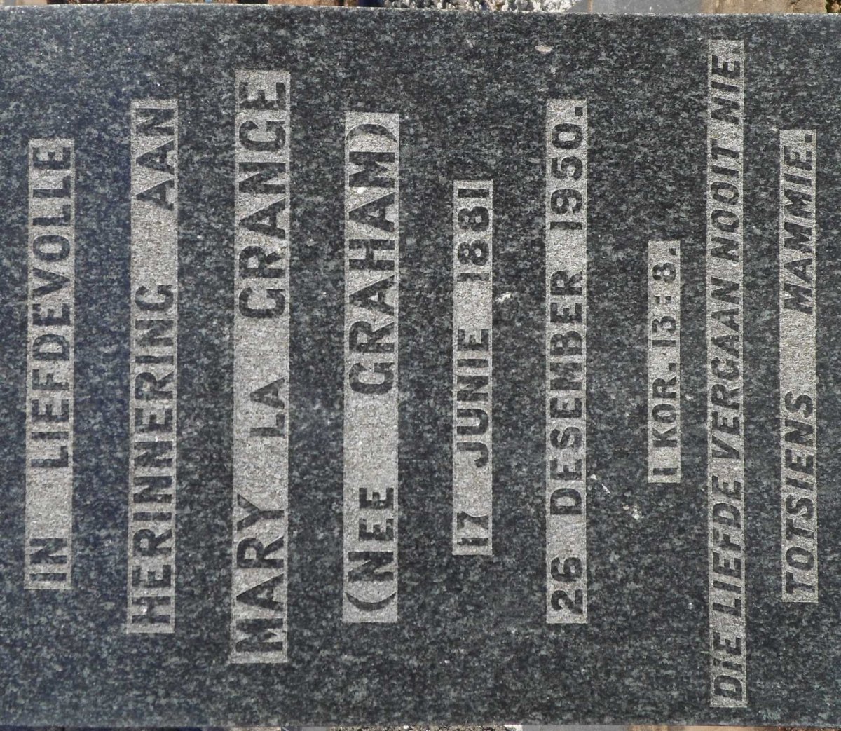 GRANGE Mary, la nee GRAHAM 1881-1950