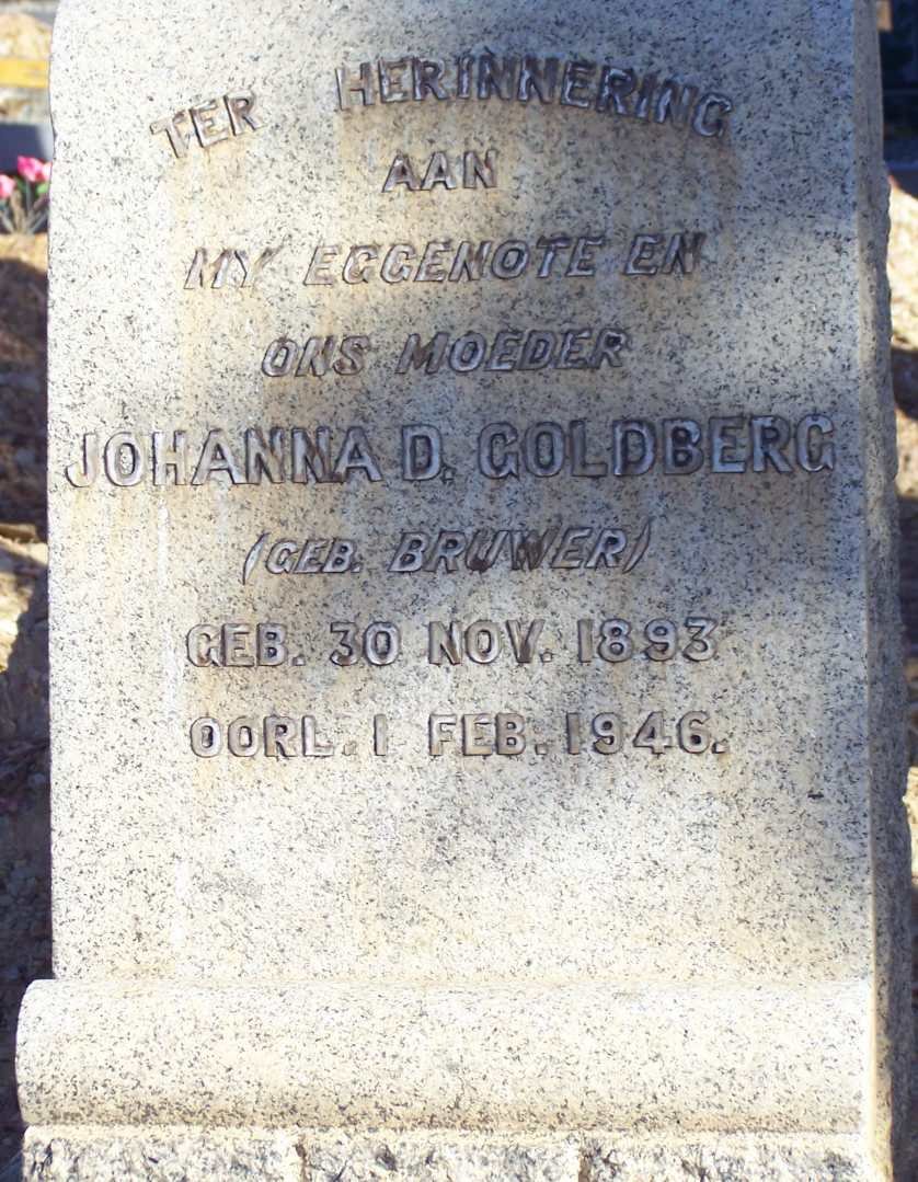 GOLDBERG Johanna D. nee BRUWER 1893-1946