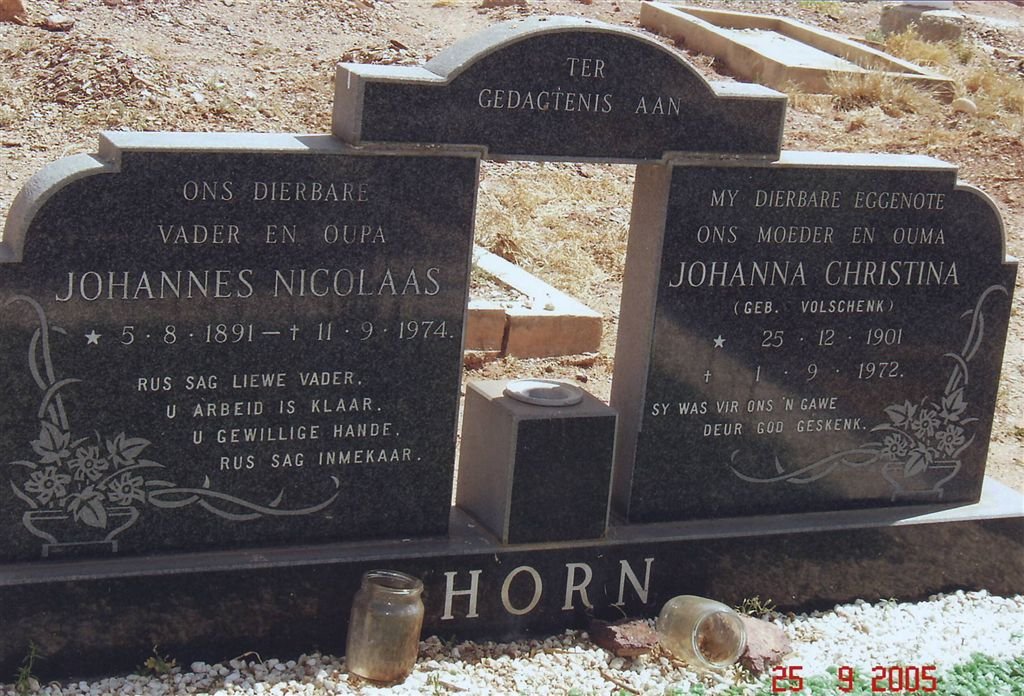 HORN Johannes Nicolaas 1891-1974 &amp; Johanna Christina VOLSCHENK 1901-1972