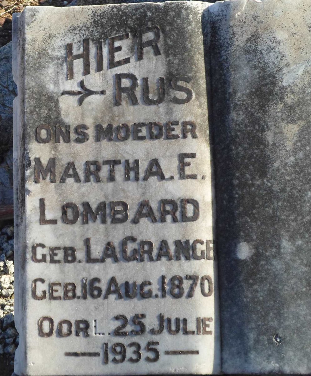 LOMBARD Martha E. nee LA GRANGE 1870-1935