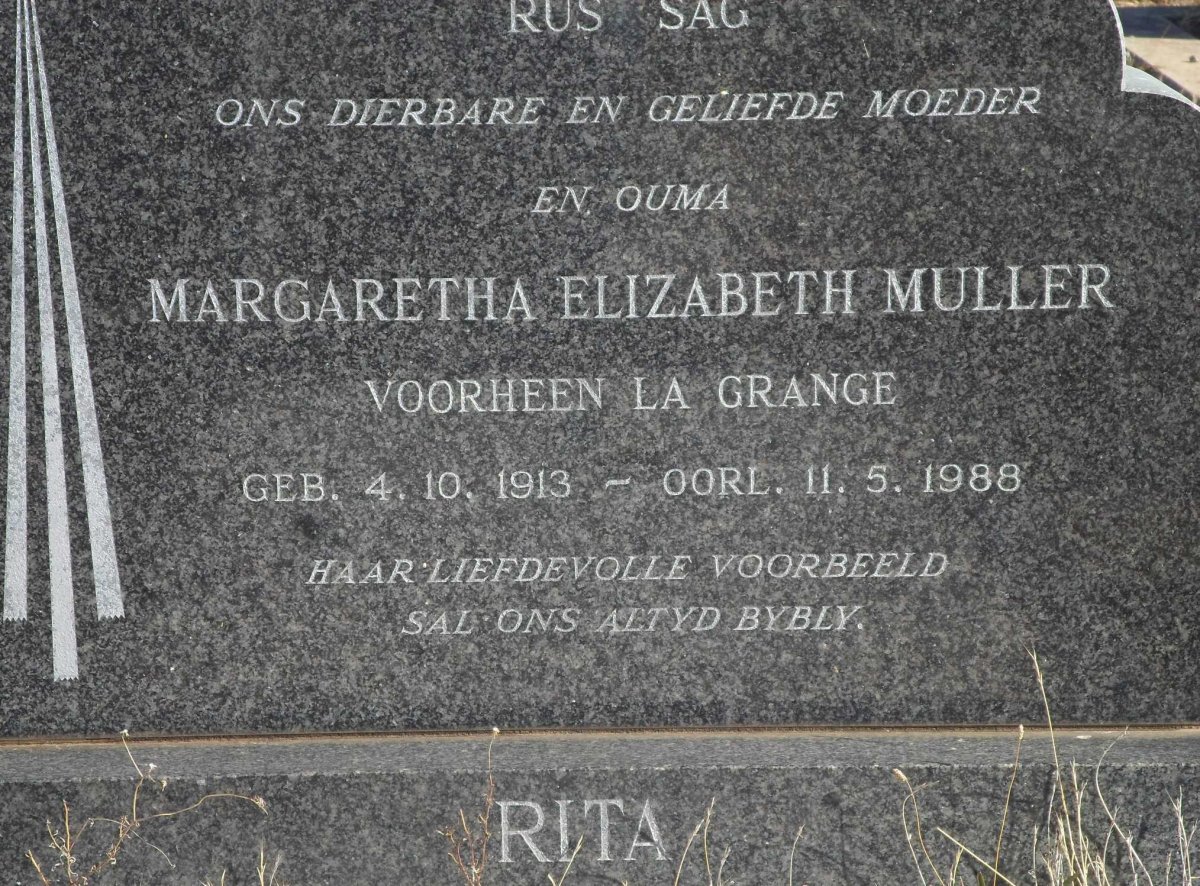 MULLER Margaretha Elizabeth voorheen LA GRANGE 1913-1988