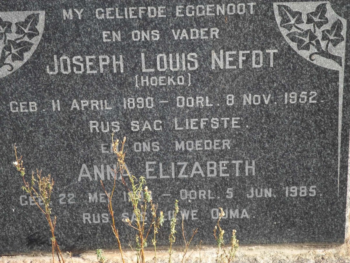 NEFDT Joseph Louis 1890-1952 &amp; Anna Elizabeth -1985