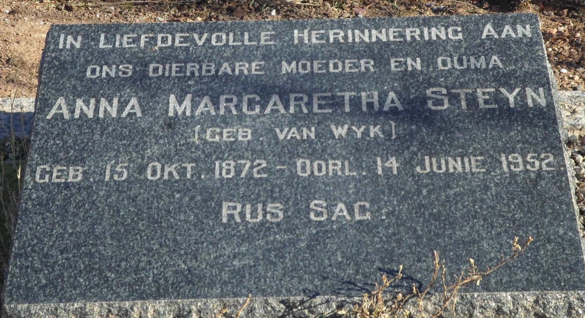 STEYN Anna Margaretha nee VAN WYK 1872-1952